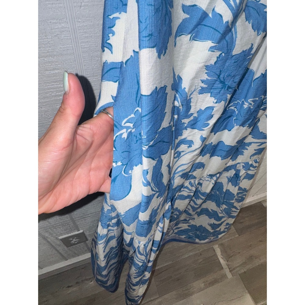 Entro Floral Halter Midi Dress Womens Blue White Coastal Tiered Pockets Small - Picture 5 of 6
